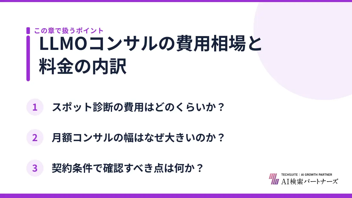 LLMOコンサルの費用相場と料金の内訳