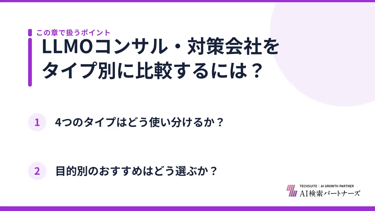 LLMOコンサル・対策会社をタイプ別に比較するには？