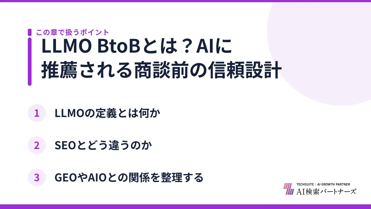 LLMO BtoBとは？AIに推薦される商談前の信頼設計