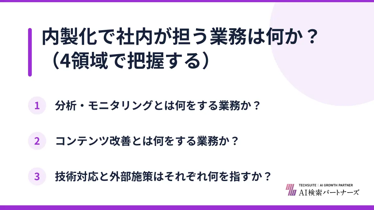 内製化で社内が担う業務は何か？（4領域で把握する）