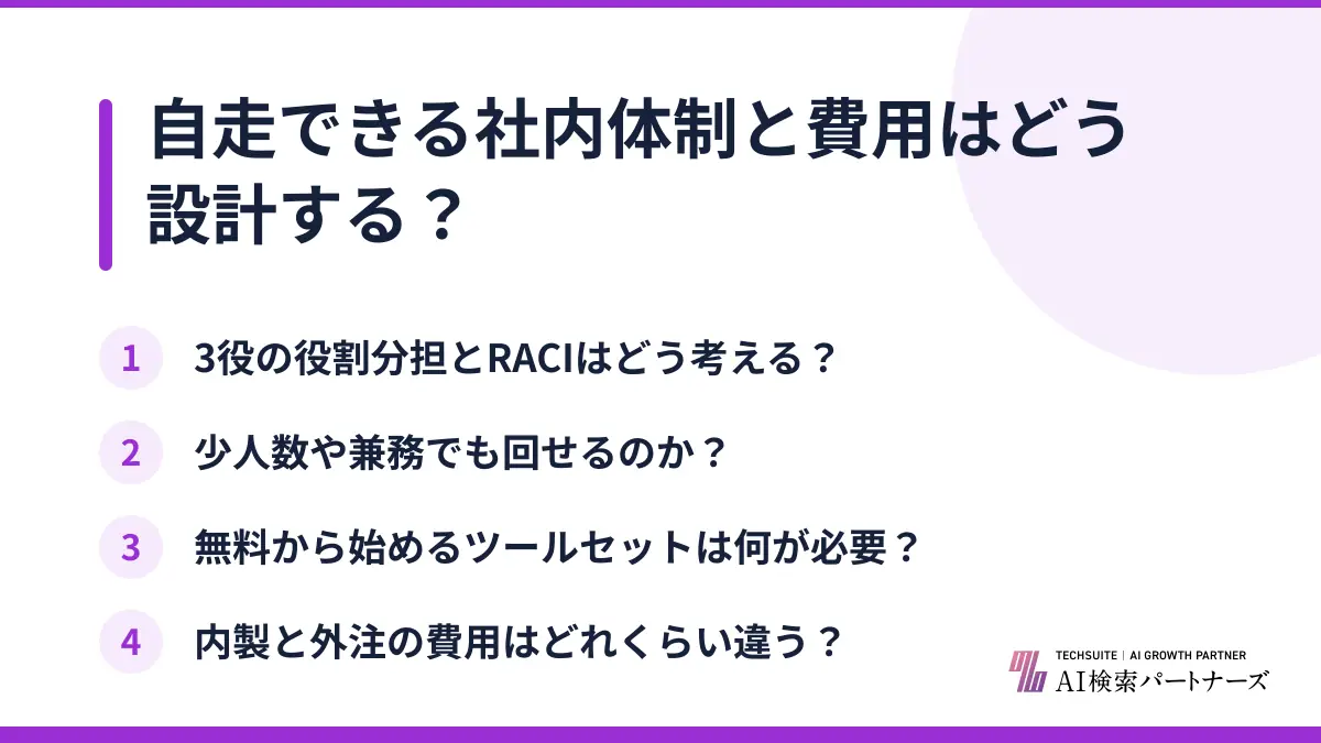 自走できる社内体制と費用はどう設計する?