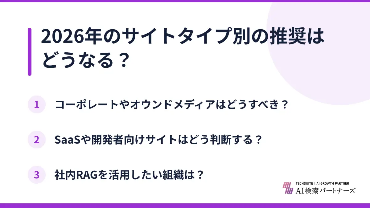 2026年のサイトタイプ別の推奨はどうなる?
