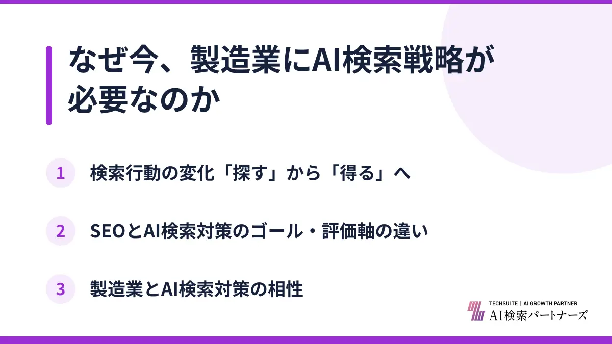 なぜ今、製造業にAI検索戦略が必要なのか