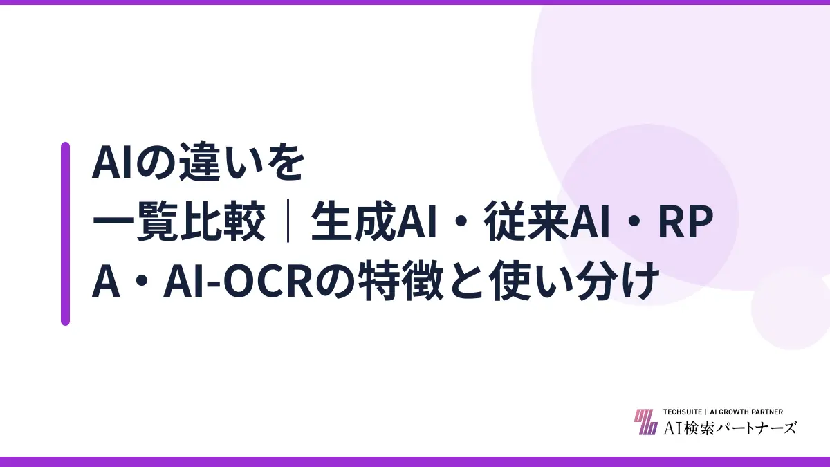 AIの違いを一覧比較｜生成AI・従来AI・RPA・AI-OCRの特徴と使い分け