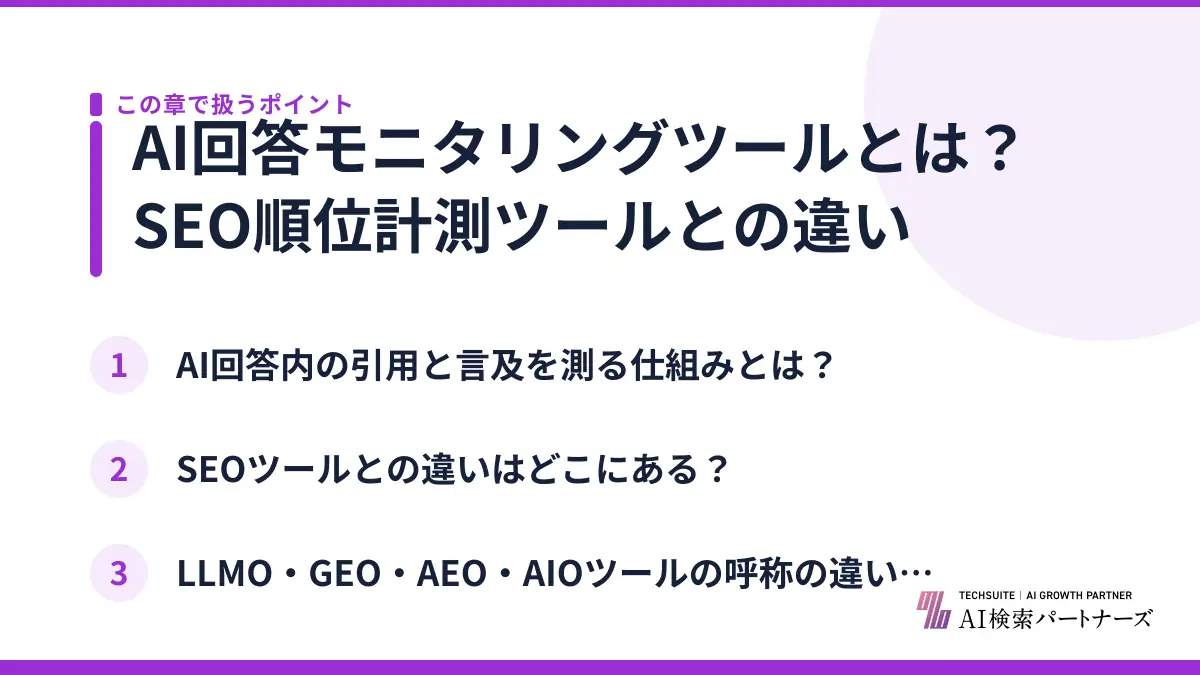 AI回答モニタリングツールとは?SEO順位計測ツールとの違い