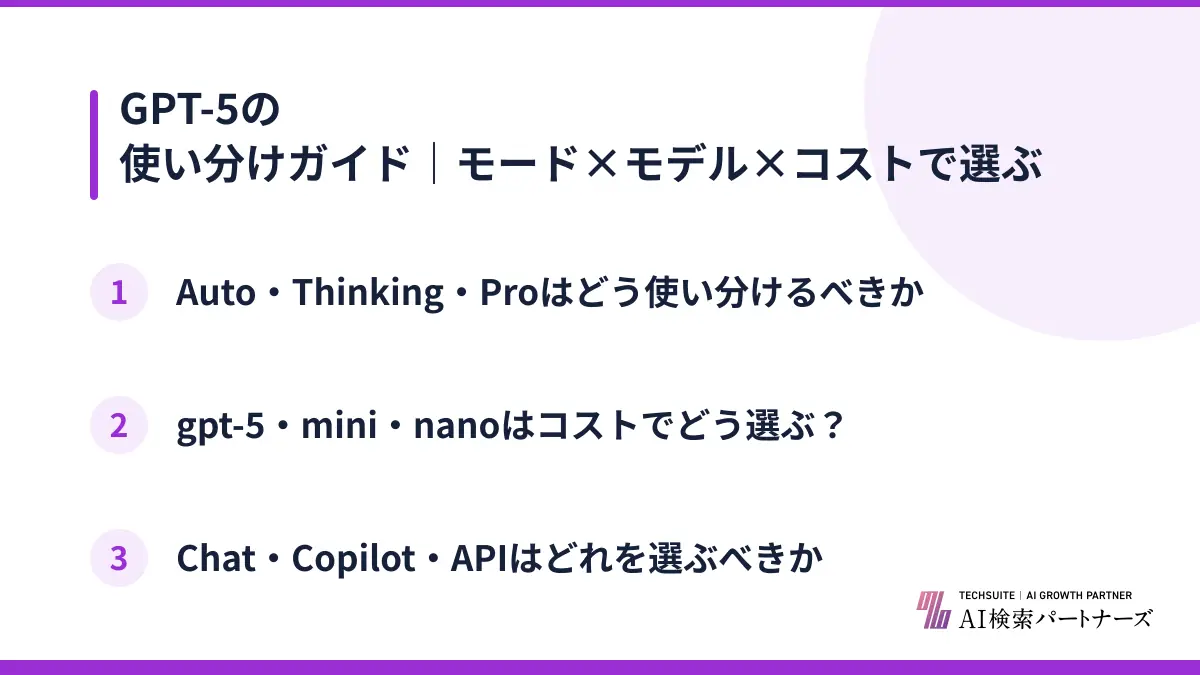 GPT-5の使い分けガイド｜モード×モデル×コストで選ぶ
