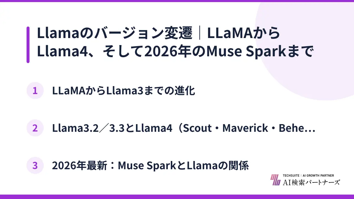 Llamaのバージョン変遷｜LLaMAからLlama4、そして2026年のMuse Sparkまで