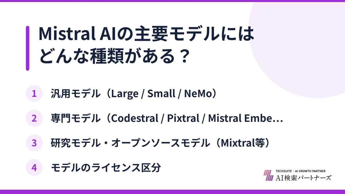 Mistral AIの主要モデルにはどんな種類がある？