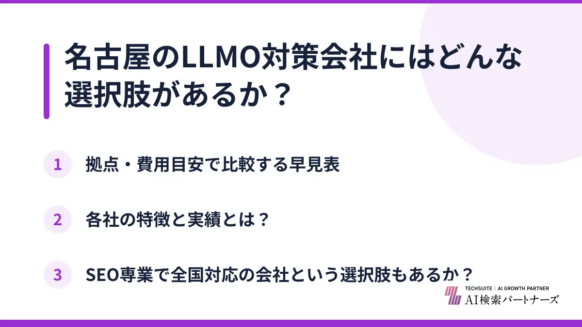 名古屋のLLMO対策会社にはどんな選択肢があるか?