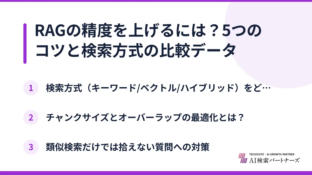 RAGの精度を上げるには？5つのコツと検索方式の比較データ
