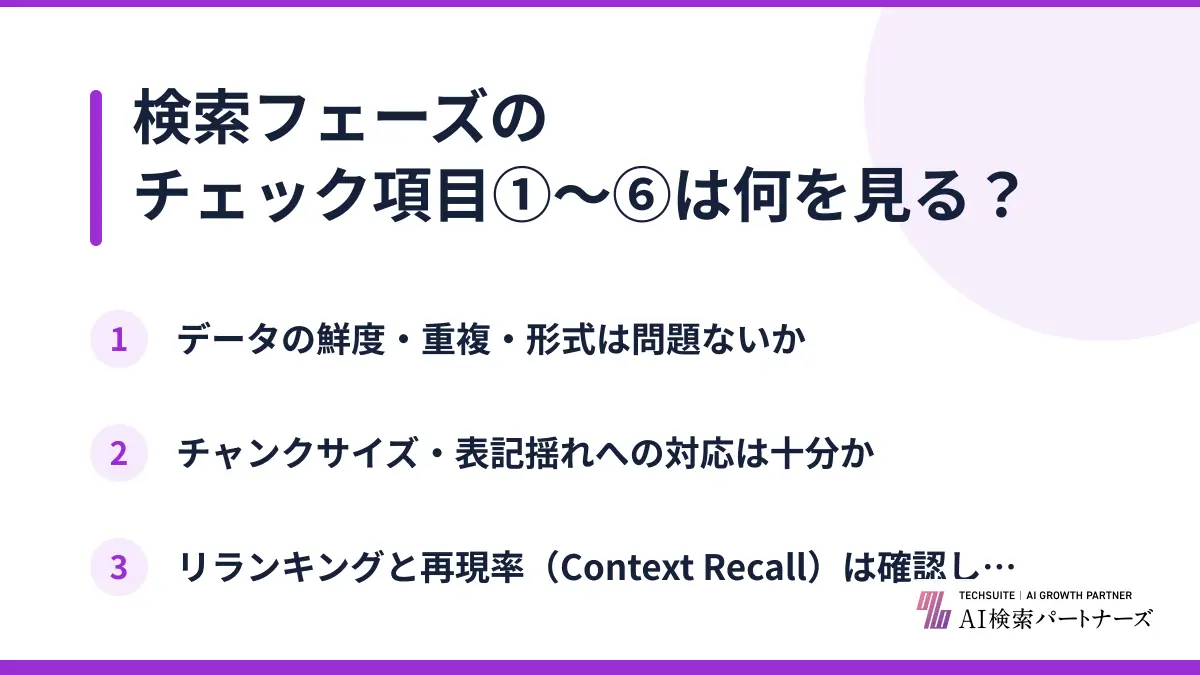 検索フェーズのチェック項目①〜⑥は何を見る？
