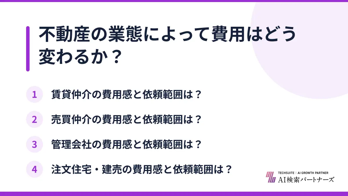 不動産の業態によって費用はどう変わるか?