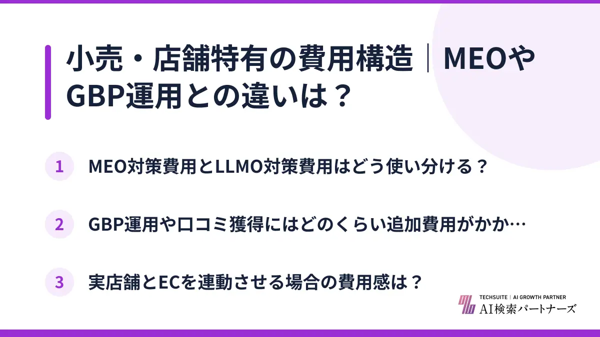 小売・店舗特有の費用構造|MEOやGBP運用との違いは?