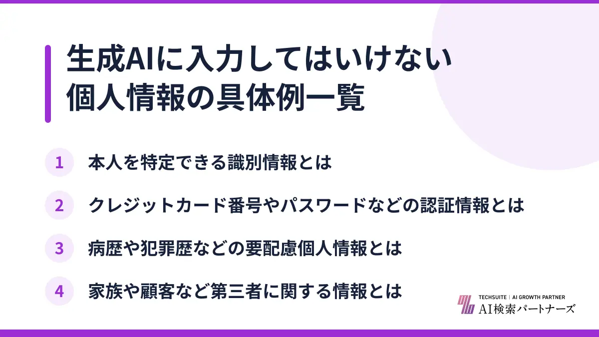 生成AIに入力してはいけない個人情報の具体例一覧