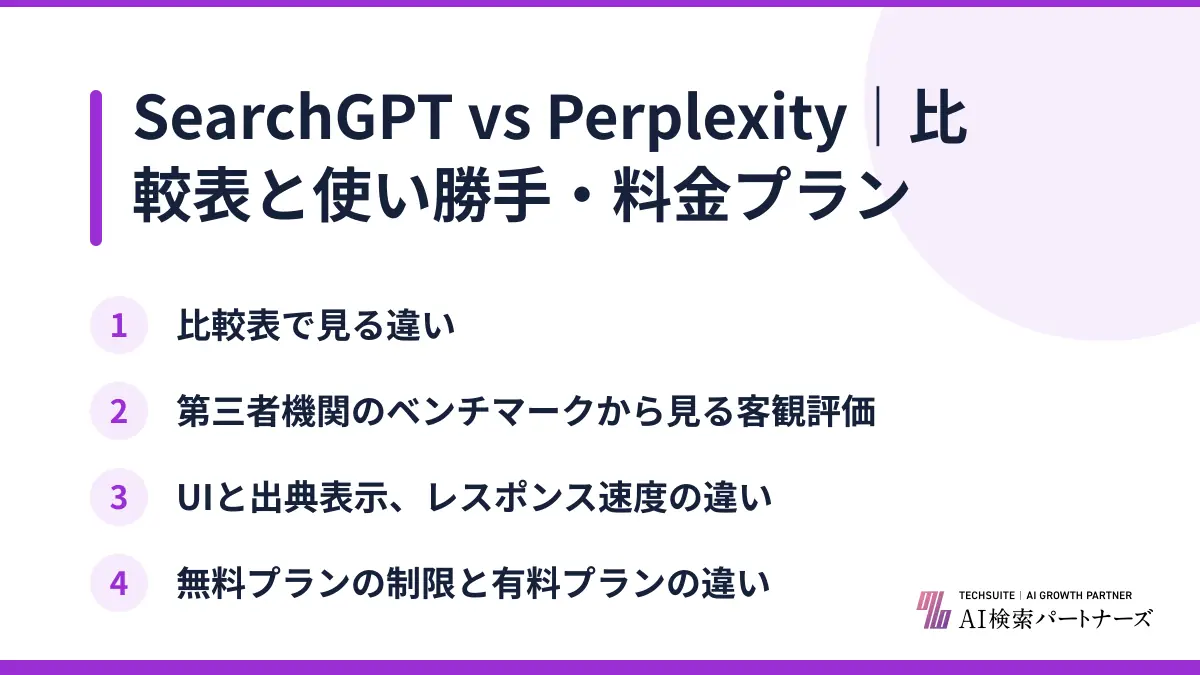 SearchGPT vs Perplexity｜比較表と使い勝手・料金プラン