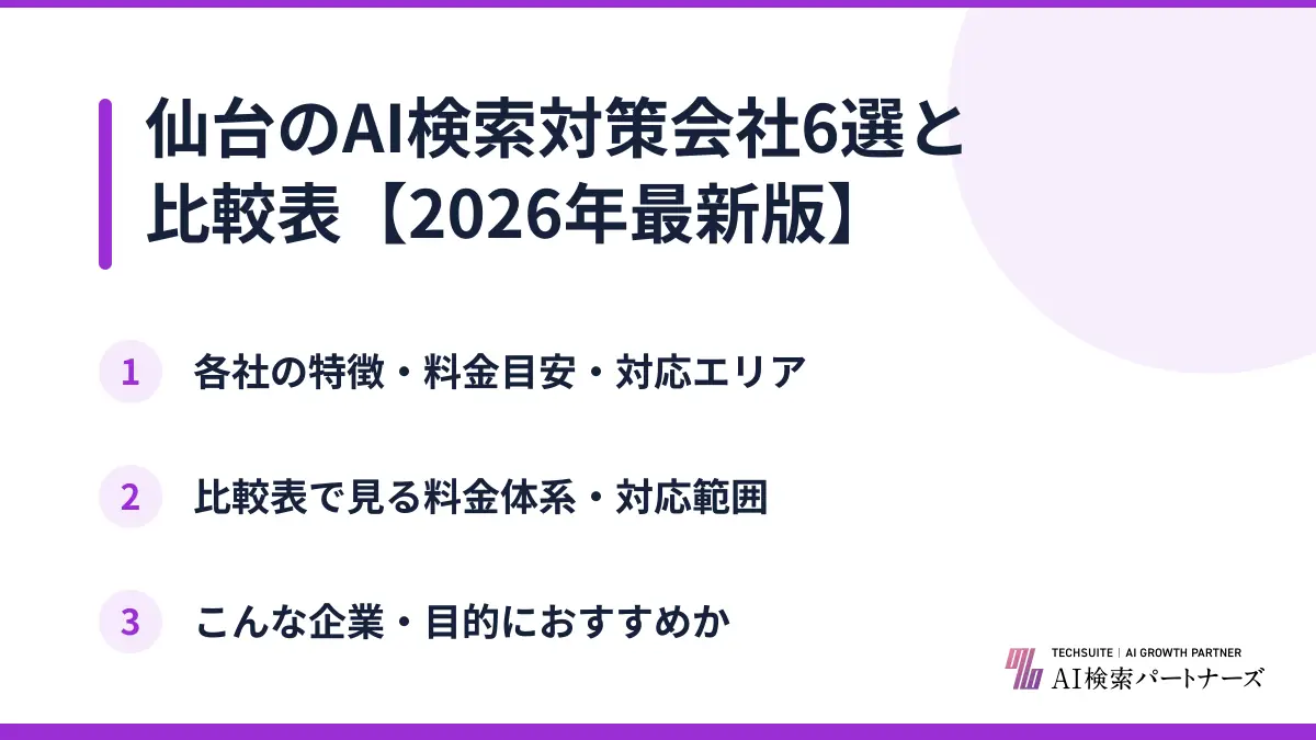 仙台のAI検索対策会社6選と比較表【2026年最新版】