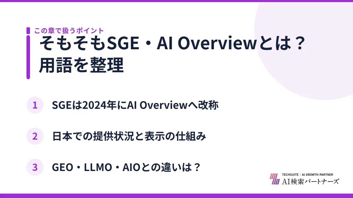 そもそもSGE・AI Overviewとは?用語を整理