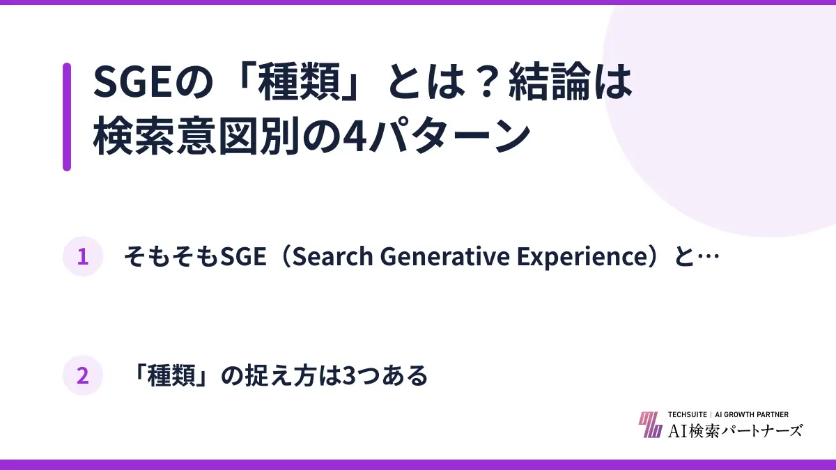 SGEの「種類」とは？結論は検索意図別の4パターン