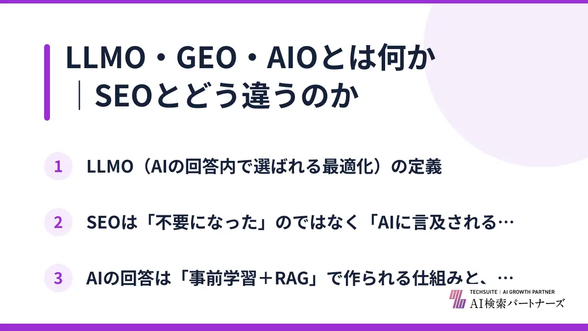 LLMO・GEO・AIOとは何か｜SEOとどう違うのか