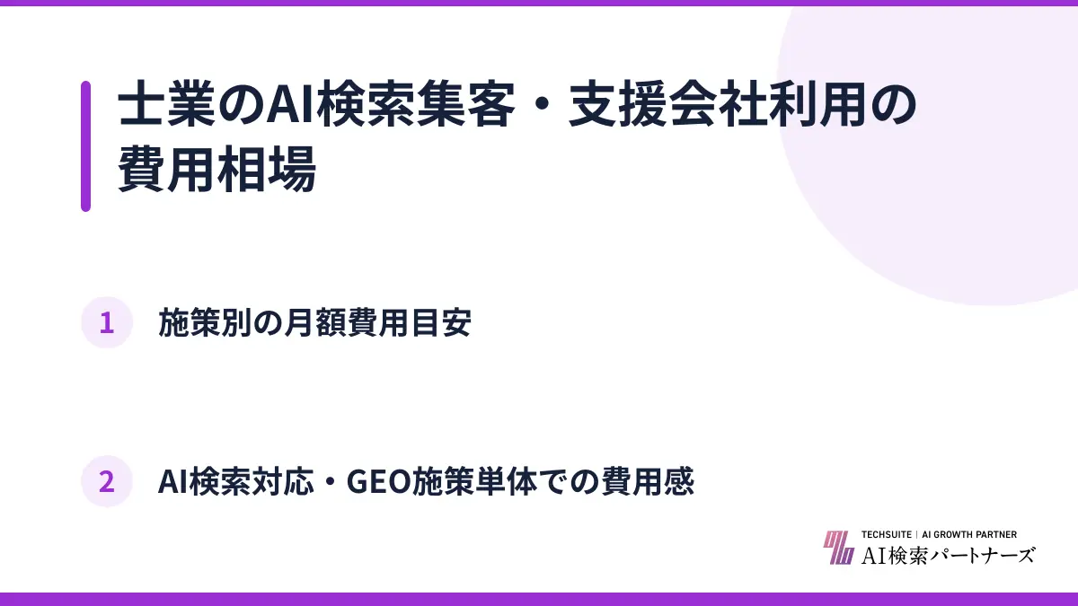 士業のAI検索集客・支援会社利用の費用相場