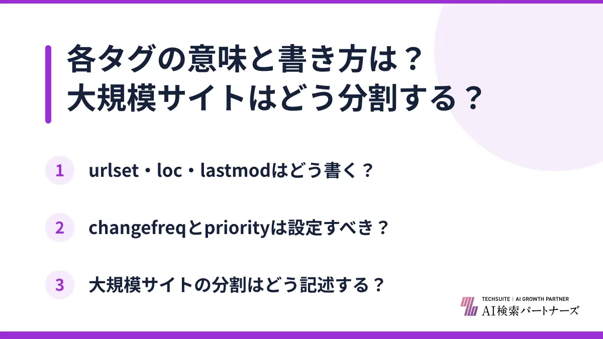 各タグの意味と書き方は?大規模サイトはどう分割する?