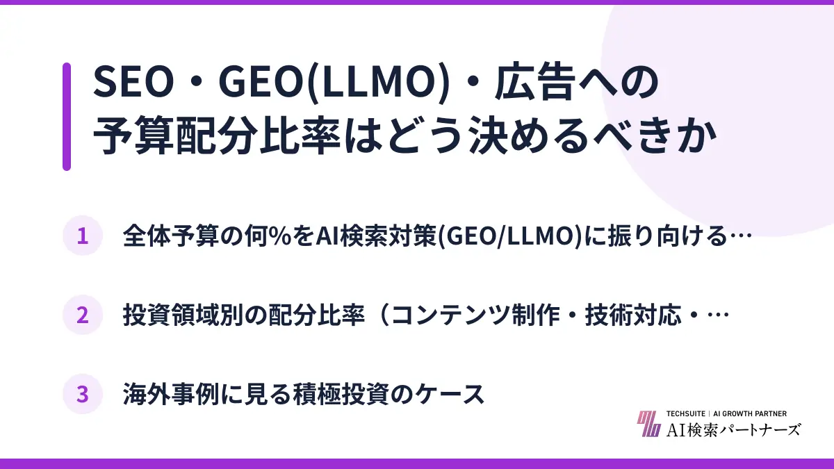 SEO・GEO(LLMO)・広告への予算配分比率はどう決めるべきか