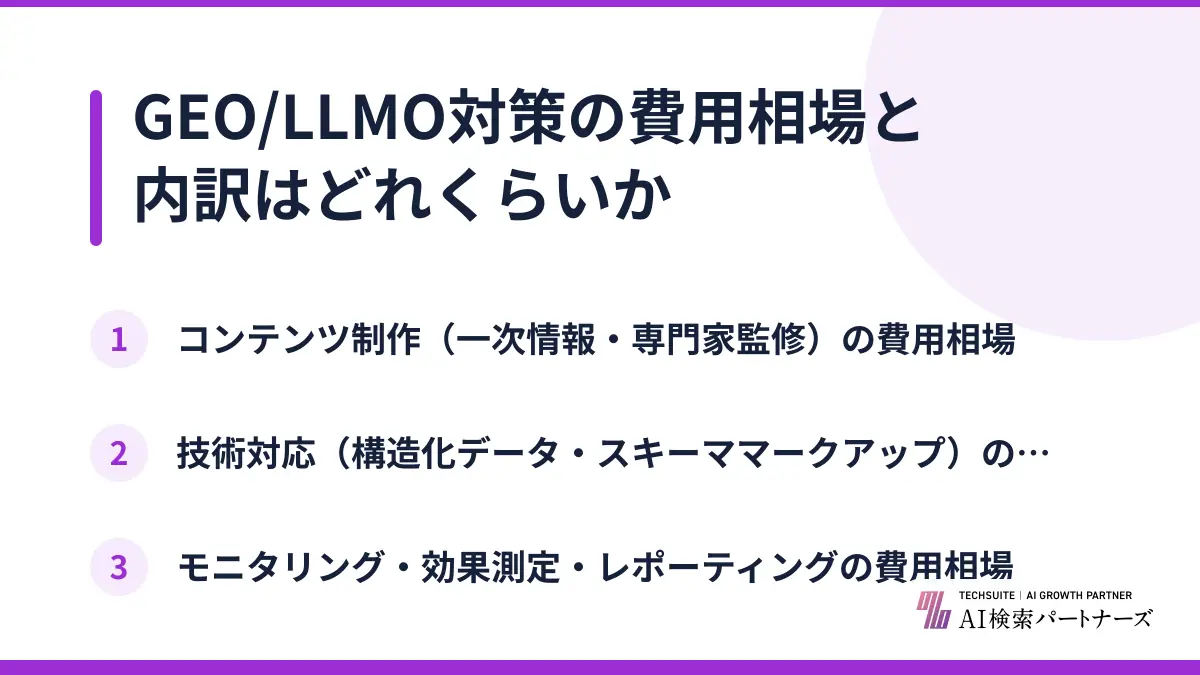 GEO/LLMO対策の費用相場と内訳はどれくらいか