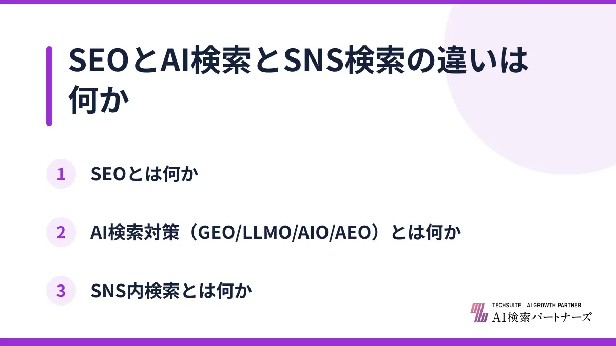 SEOとAI検索とSNS検索の違いは何か