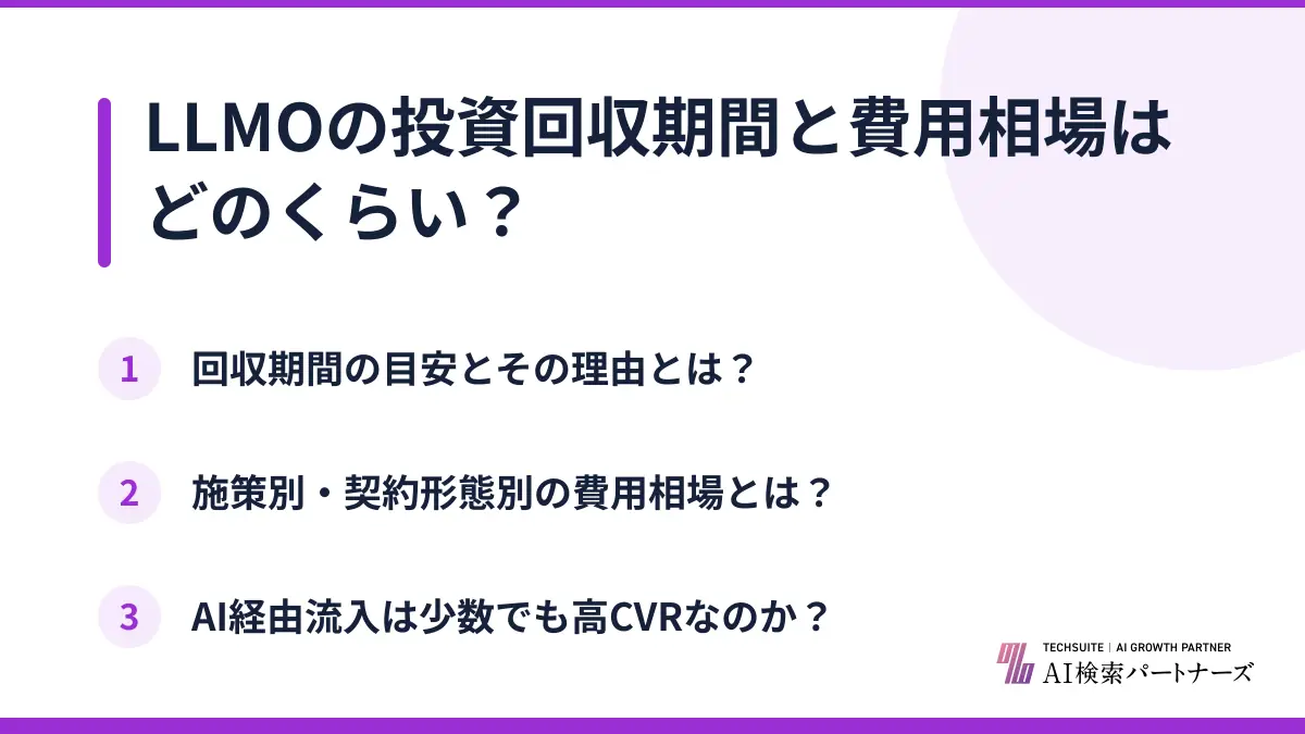 LLMOの投資回収期間と費用相場はどのくらい?
