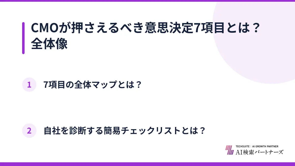 CMOが押さえるべき意思決定7項目とは？全体像