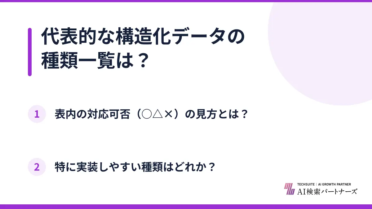 代表的な構造化データの種類一覧は？