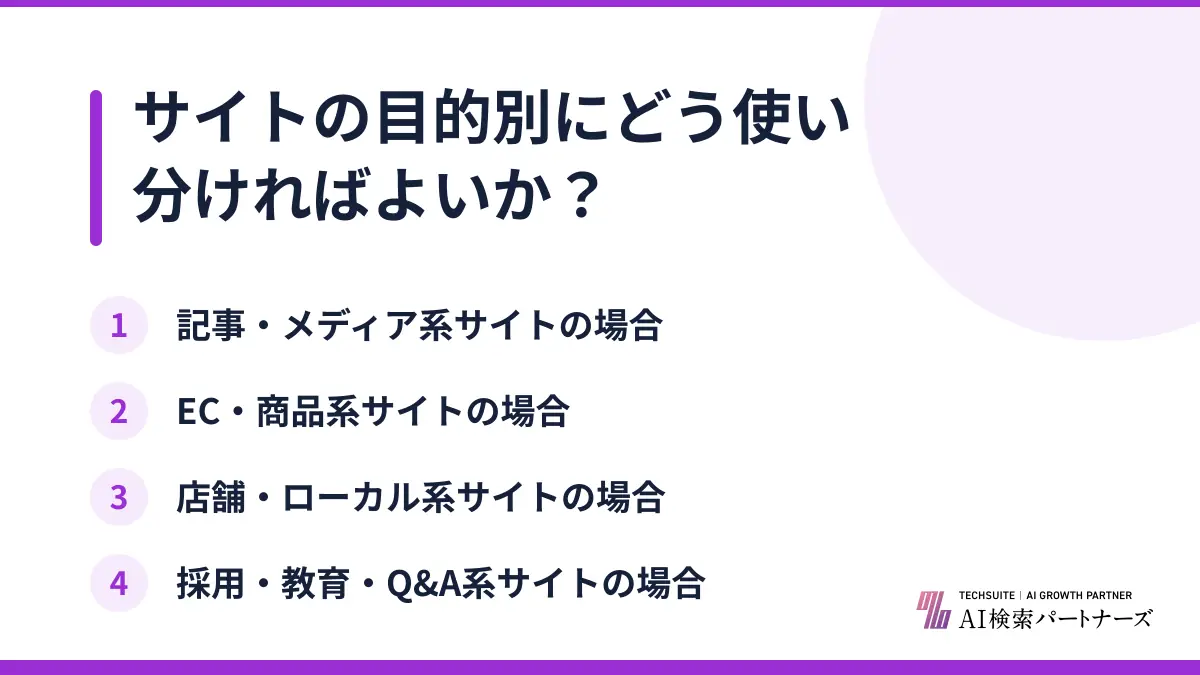 サイトの目的別にどう使い分ければよいか？