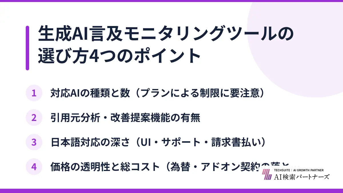 生成AI言及モニタリングツールの選び方4つのポイント
