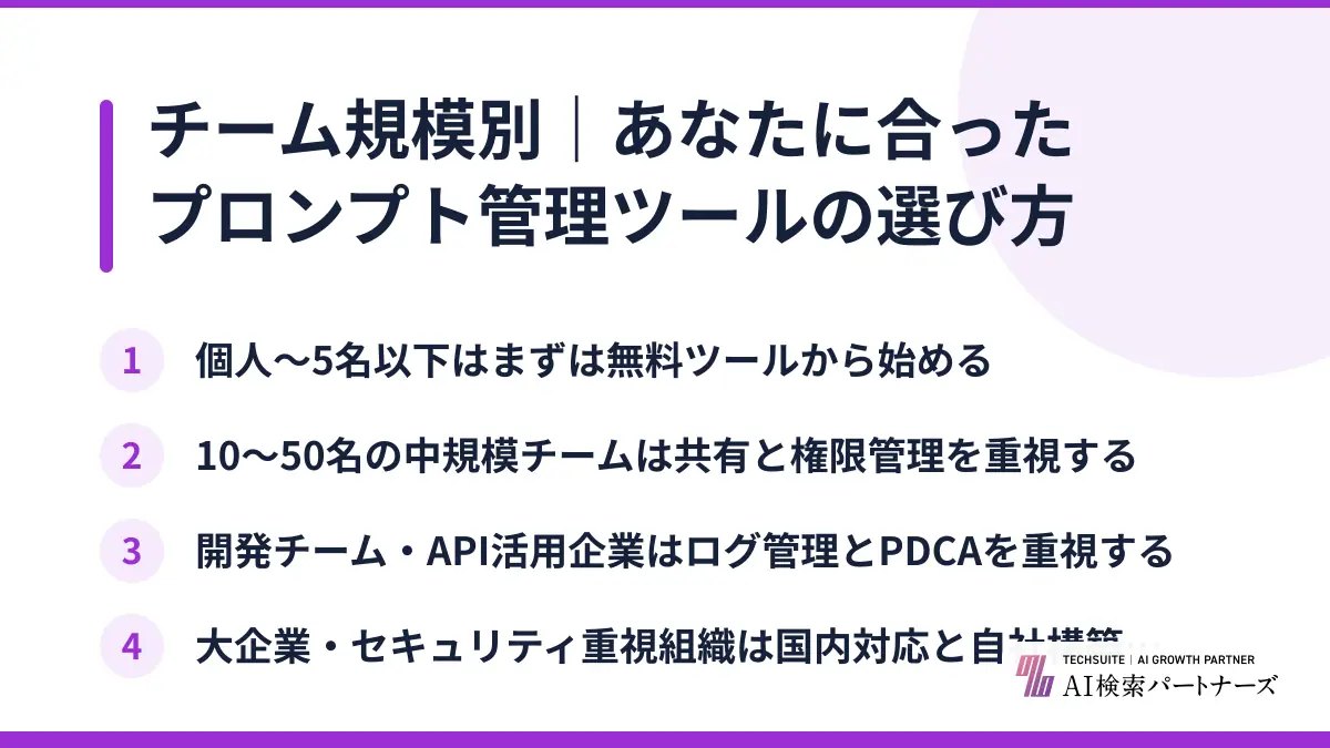 チーム規模別｜あなたに合ったプロンプト管理ツールの選び方