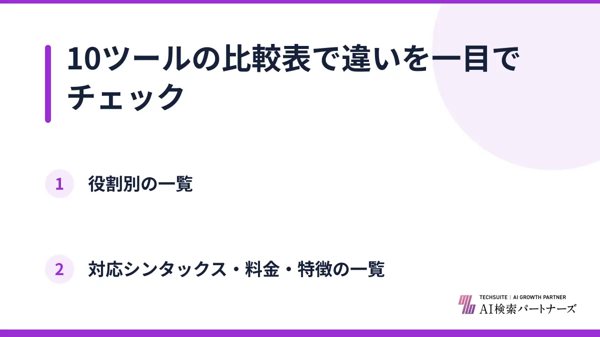 10ツールの比較表で違いを一目でチェック