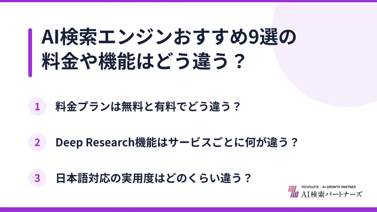 AI検索エンジンおすすめ9選の料金や機能はどう違う？