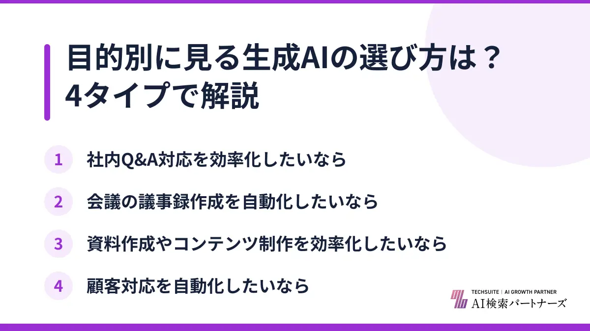 目的別に見る生成AIの選び方は?4タイプで解説