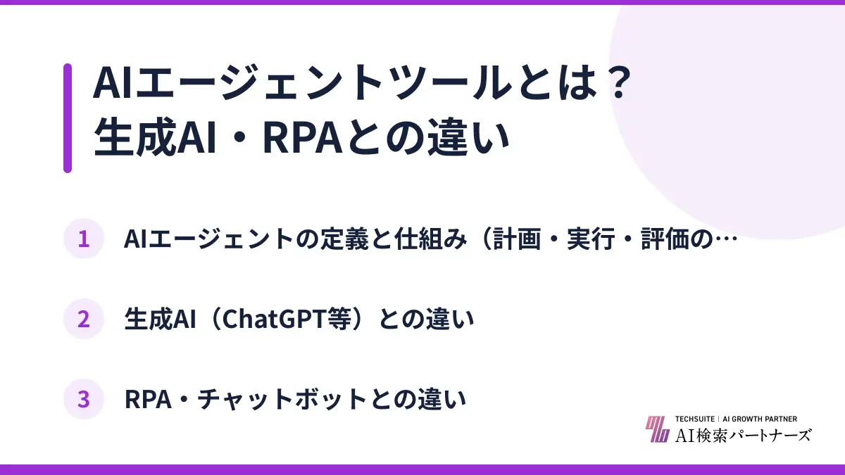 AIエージェントツールとは?生成AI・RPAとの違い