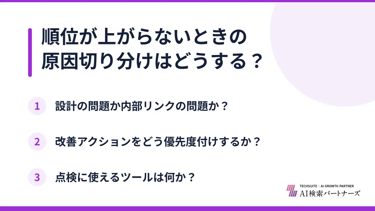 順位が上がらないときの原因切り分けはどうする？