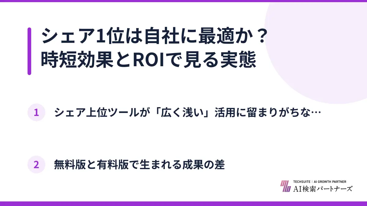 シェア1位は自社に最適か？時短効果とROIで見る実態