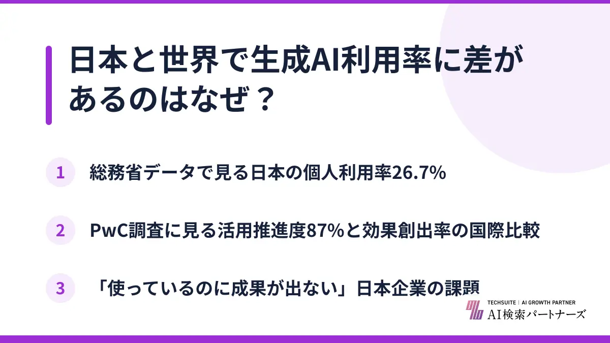 日本と世界で生成AI利用率に差があるのはなぜ？