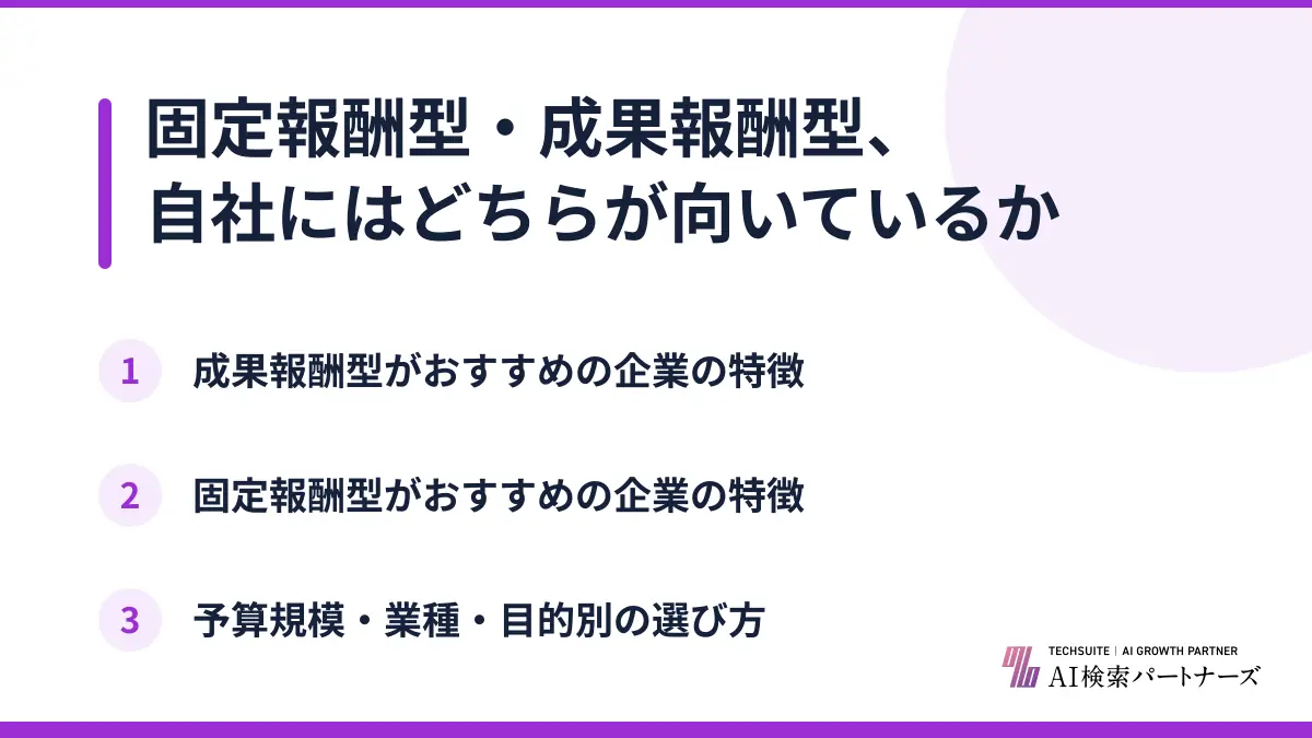 固定報酬型・成果報酬型、自社にはどちらが向いているか