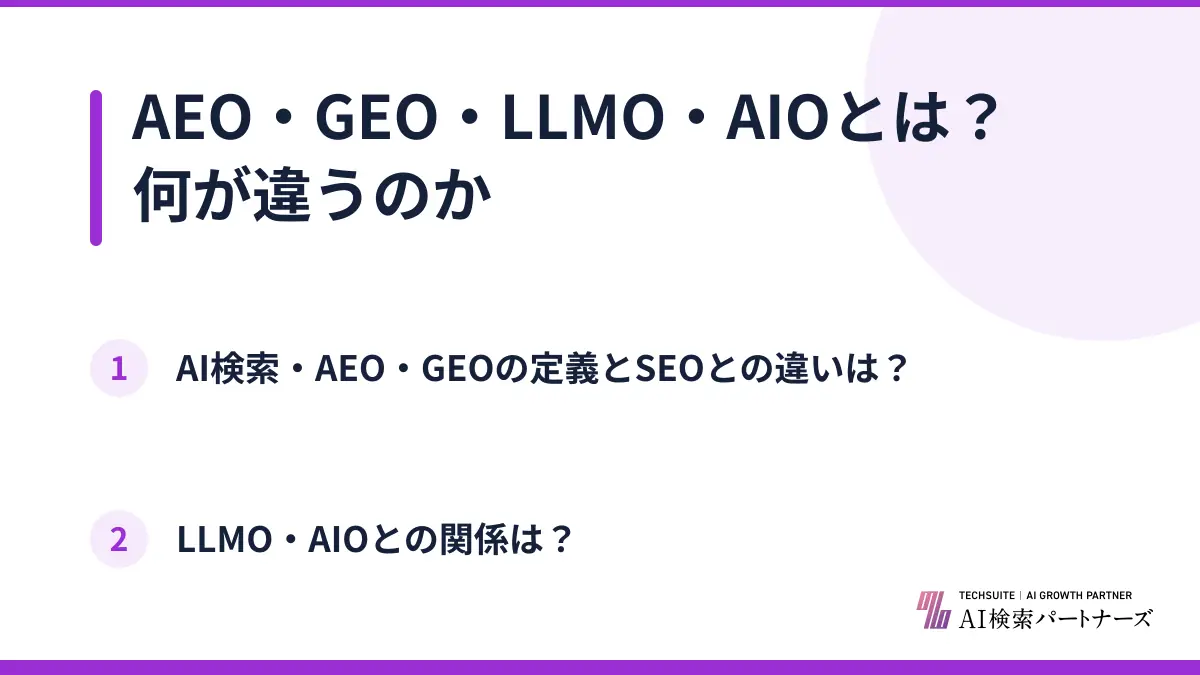 AEO・GEO・LLMO・AIOとは？何が違うのか