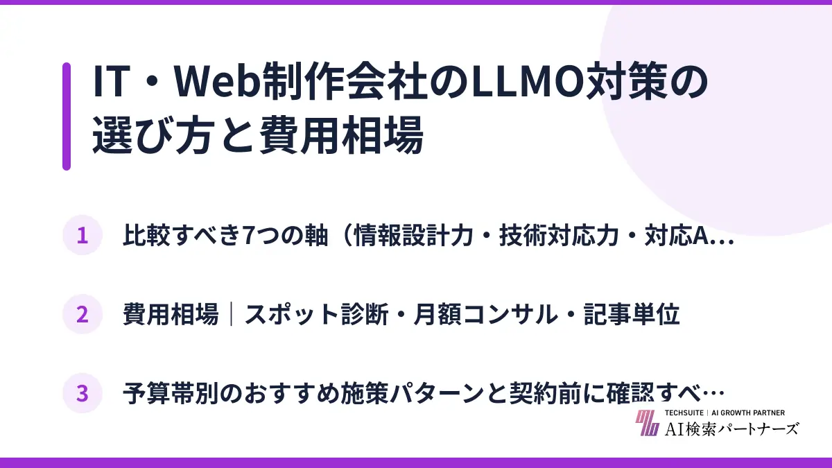IT・Web制作会社のLLMO対策の選び方と費用相場