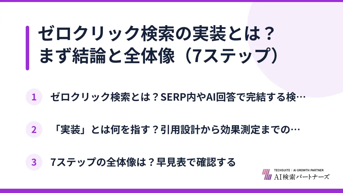 ゼロクリック検索の実装とは？まず結論と全体像（7ステップ）