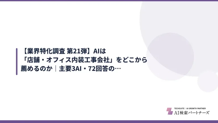 【業界特化調査 第21弾】AIは「店舗・オフィス内装工事会社」をどこから薦めるのか｜主要3AI・72回答の実測レポート【2026年10月版】